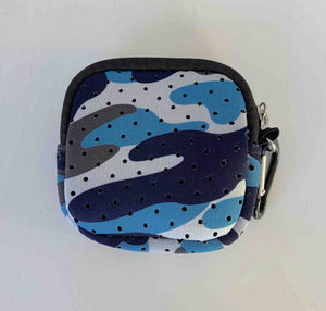 Blue Camo Mask Sack - Zippered Case with carabiner clip