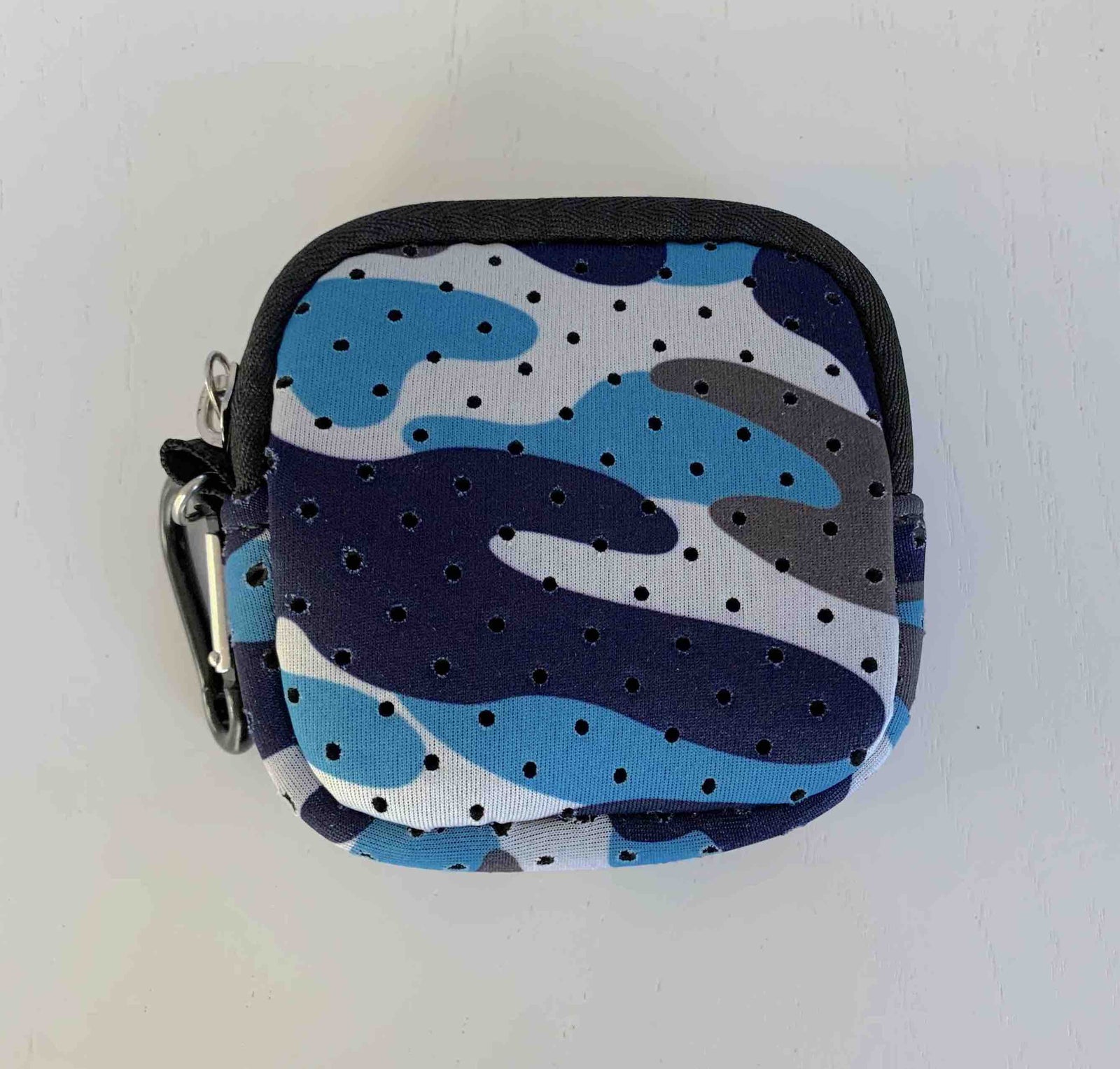 Blue Camo Mask Sack - Zippered Case with carabiner clip