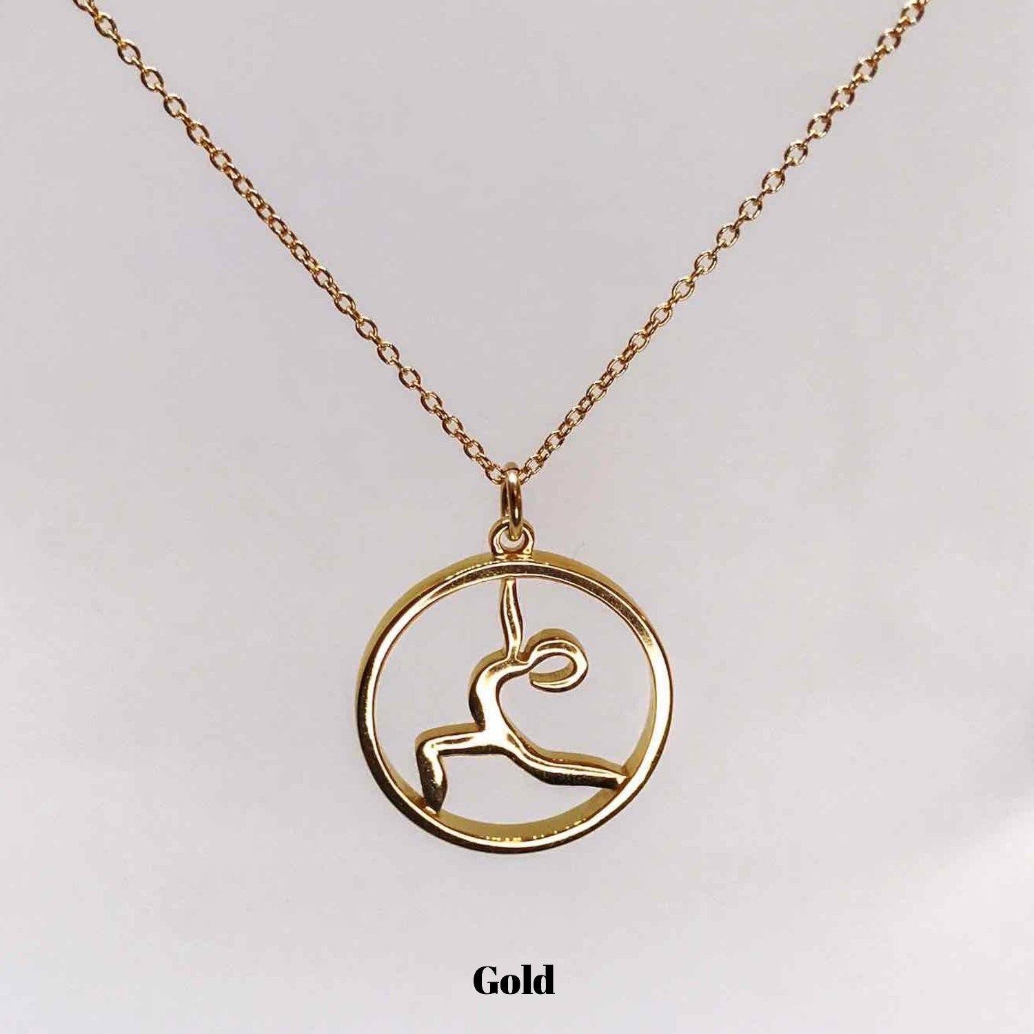 Torch Yoga Necklace - Warrior I Pose Pendant (Gold) - FrequencyRiser