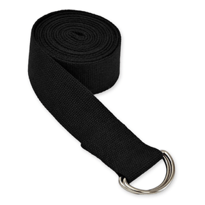 Yoga Strap (Black): 8 Foot Long with Metal D-Ring Clasp